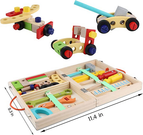 34-Piece Wooden Carpenters Toolbox Toy